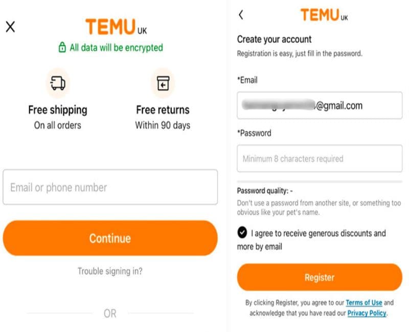 Sécurité et confidentialité lors de la création d’un compte Temu