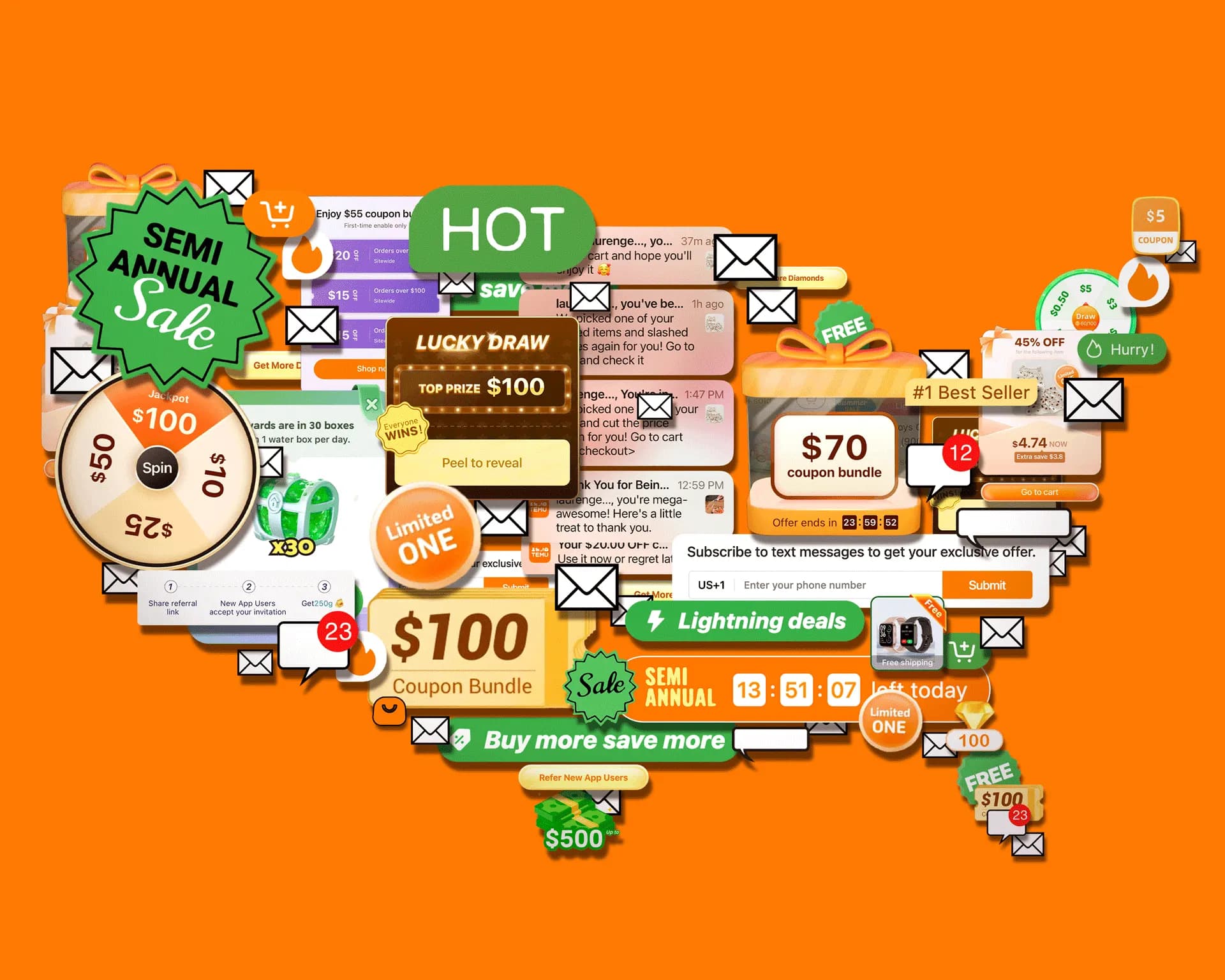 Types de promotions incluses dans les meilleures offres hebdomadaires sur Temu